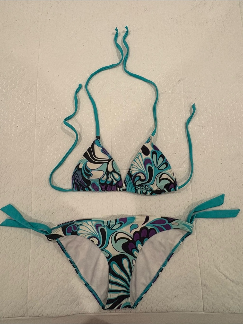 Turquoise Floral Tie-Side Triangle Bikini - Women's Swim